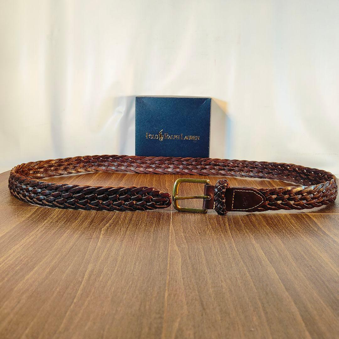 【極厚編込み】ポロラルフローレン　高級イントレチャートドレスベルト　本革　正規品