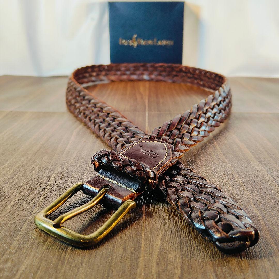 【極厚編込み】ポロラルフローレン　高級イントレチャートドレスベルト　本革　正規品