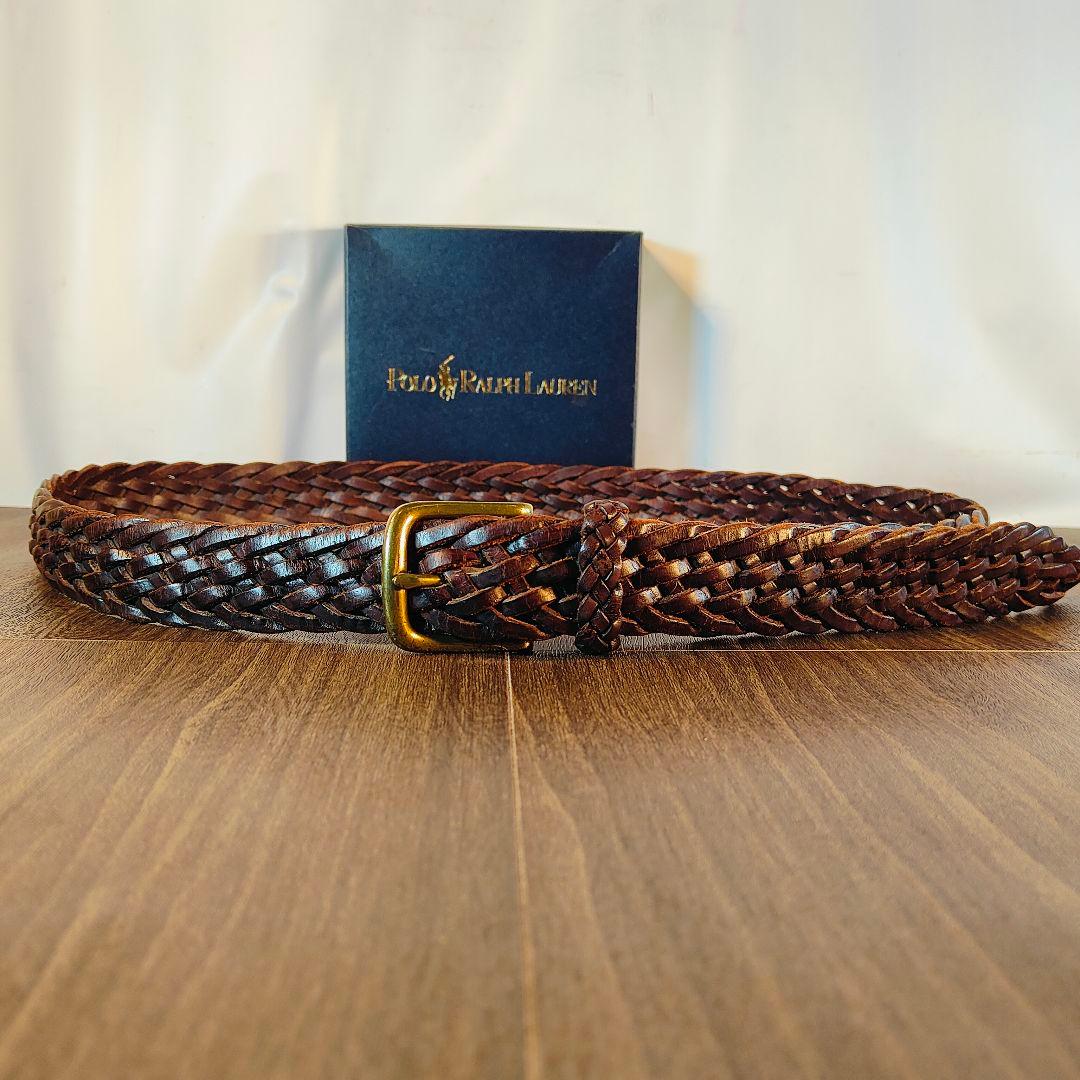 【極厚編込み】ポロラルフローレン　高級イントレチャートドレスベルト　本革　正規品