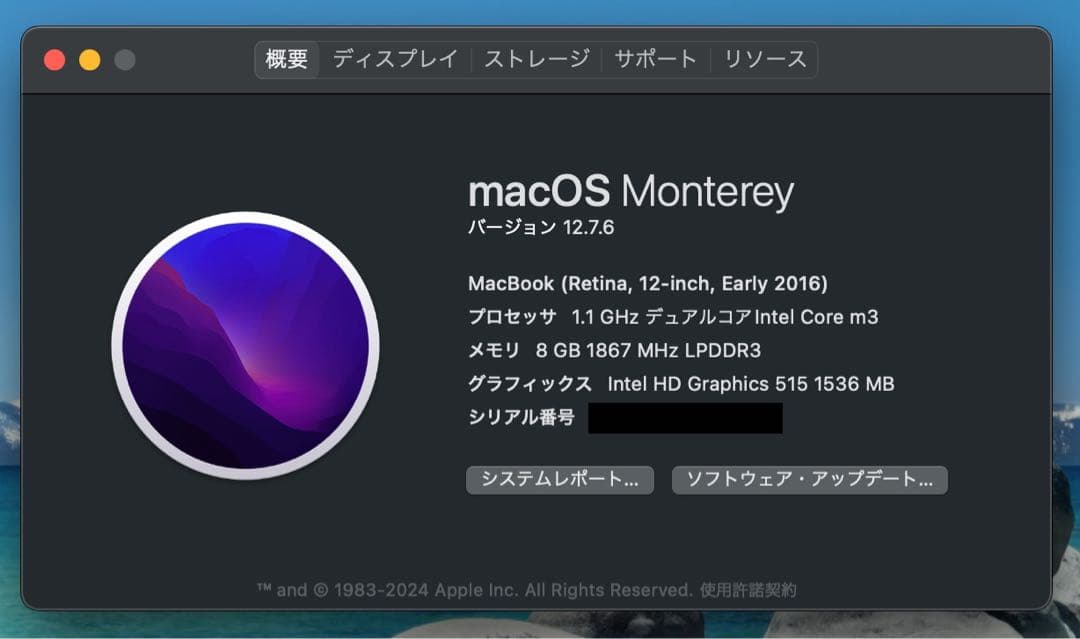 MacBook 12インチ 2016 Core m3 8GB 256GB 美品