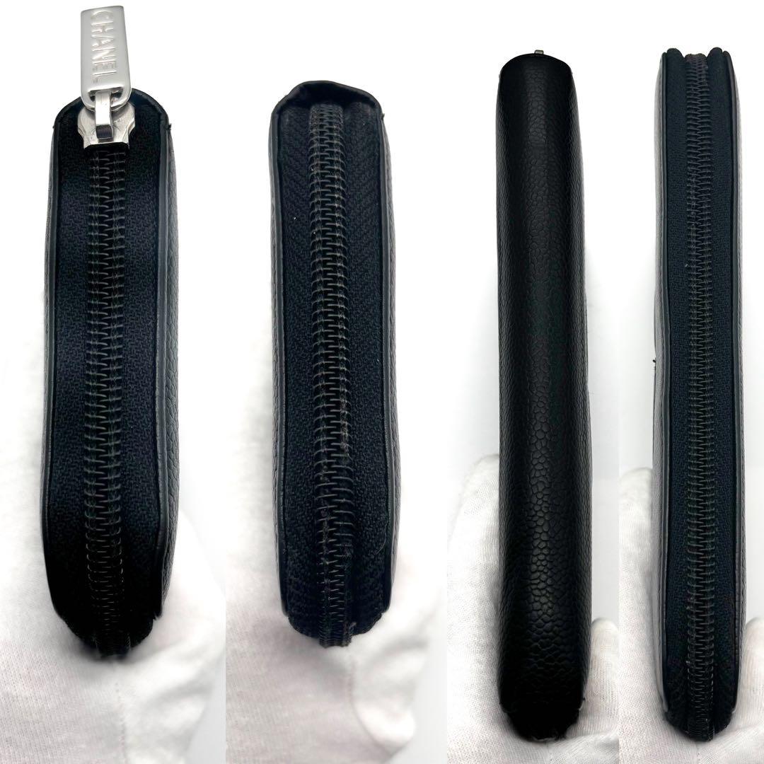 【極美品✨新型】シャネル 長財布 ココステッチ キャビア ラウンドジップ 黒