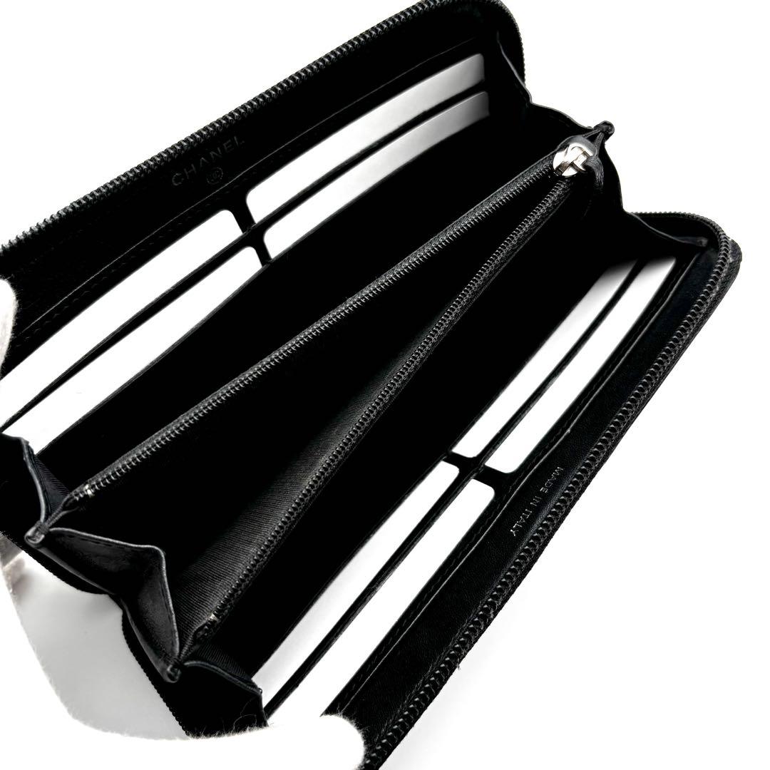 【極美品✨新型】シャネル 長財布 ココステッチ キャビア ラウンドジップ 黒