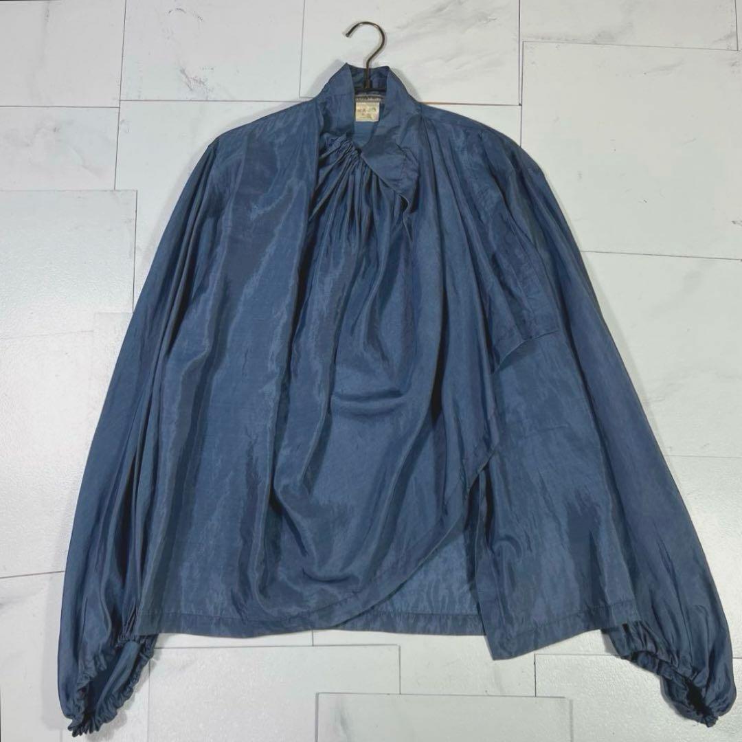 80s 筆タグ シルク混 イッセイミヤケ インディゴ染め ブラウス 変形 M