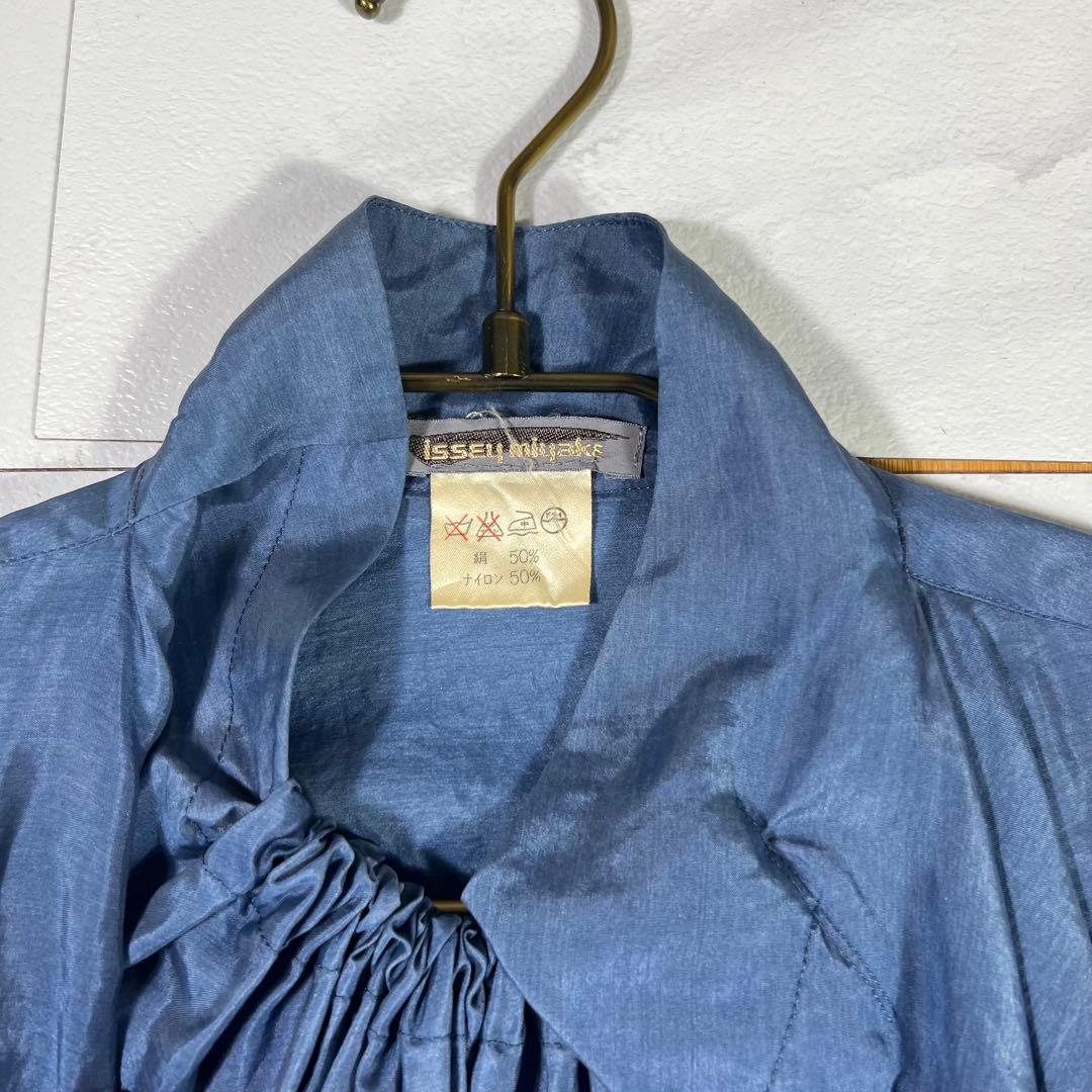 80s 筆タグ シルク混 イッセイミヤケ インディゴ染め ブラウス 変形 M