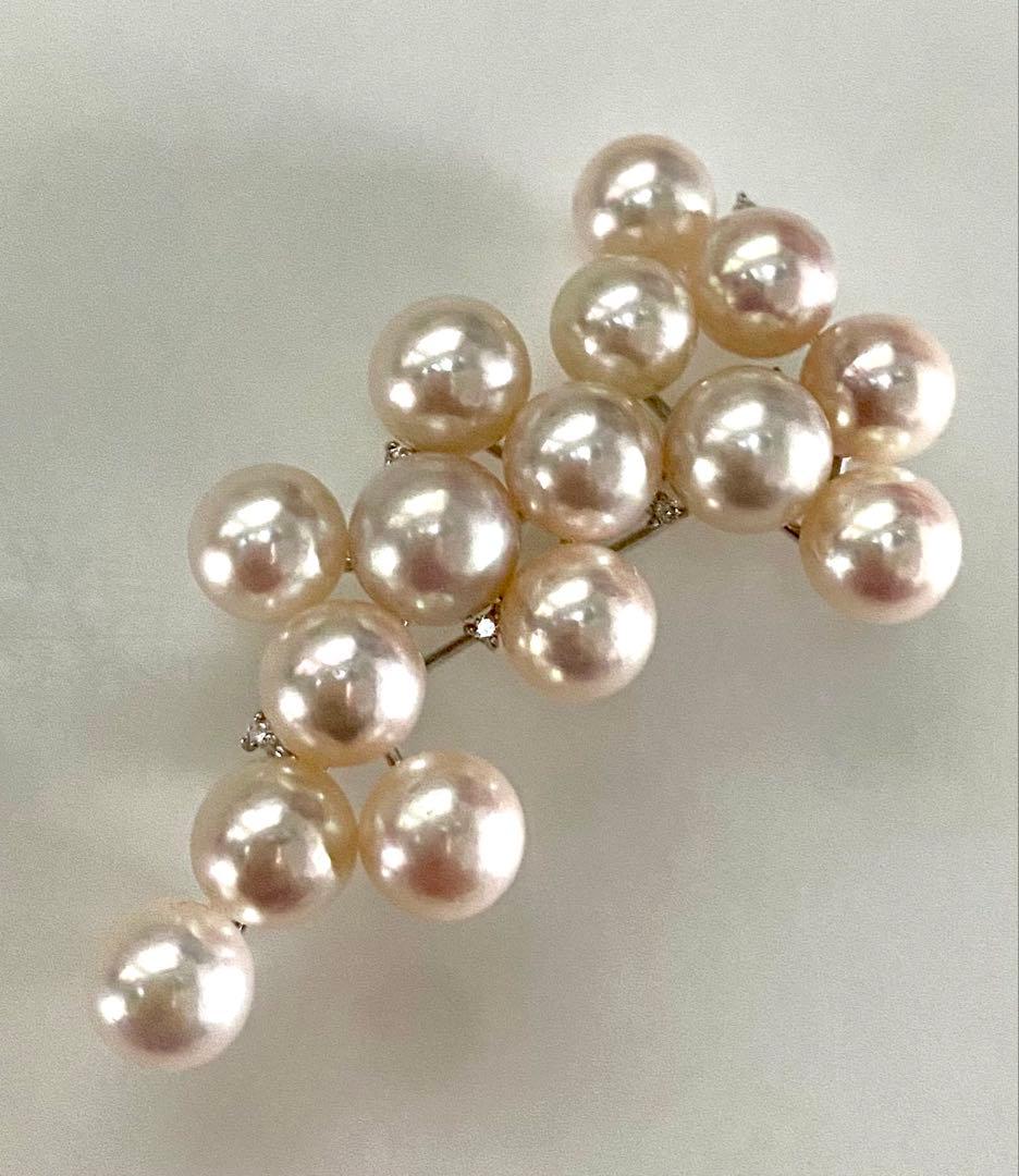 あこや本真珠メレダイヤ入りブローチ美品