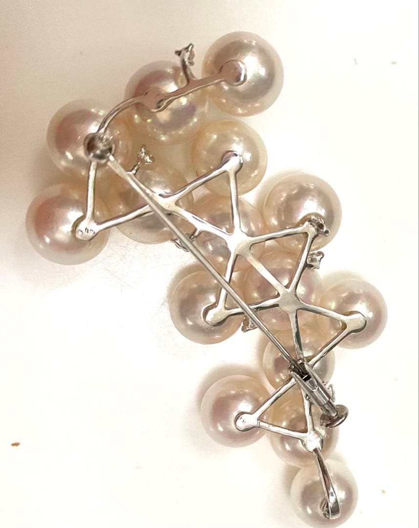 あこや本真珠メレダイヤ入りブローチ美品