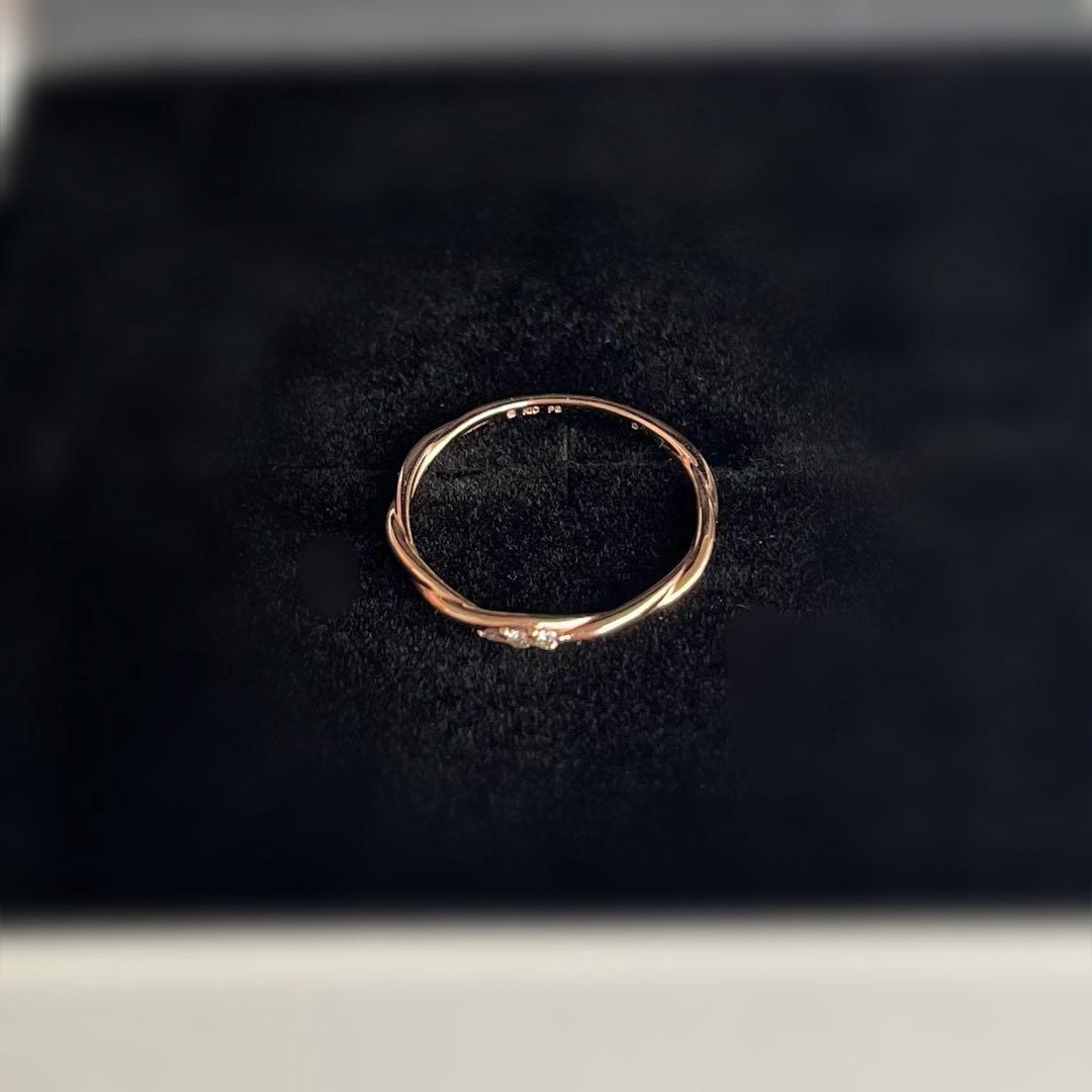 K10 ピンクゴールド ウェーブデザイン プチダイヤモンド リング 指輪［9号］