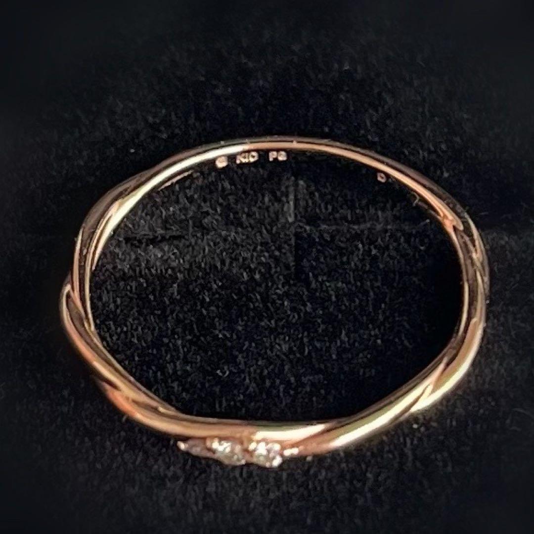 K10 ピンクゴールド ウェーブデザイン プチダイヤモンド リング 指輪［9号］