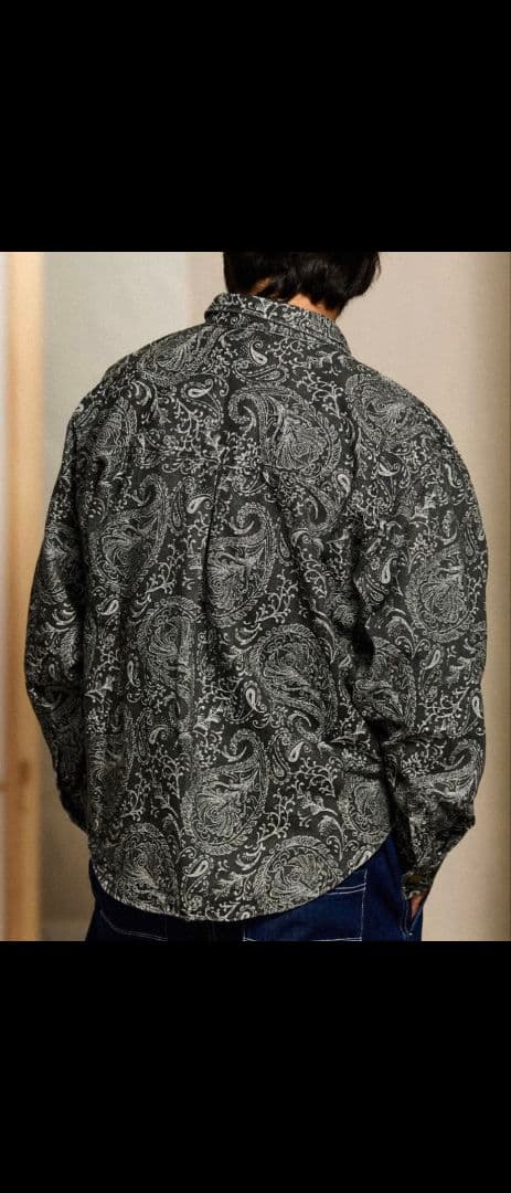 karaku ペイズリー柄 ブラック系 長袖シャツ
