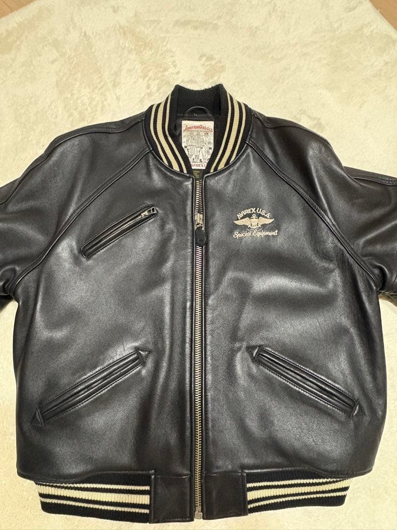 【美品】AVIREX ブラック S レザーボンバージャケット牛革