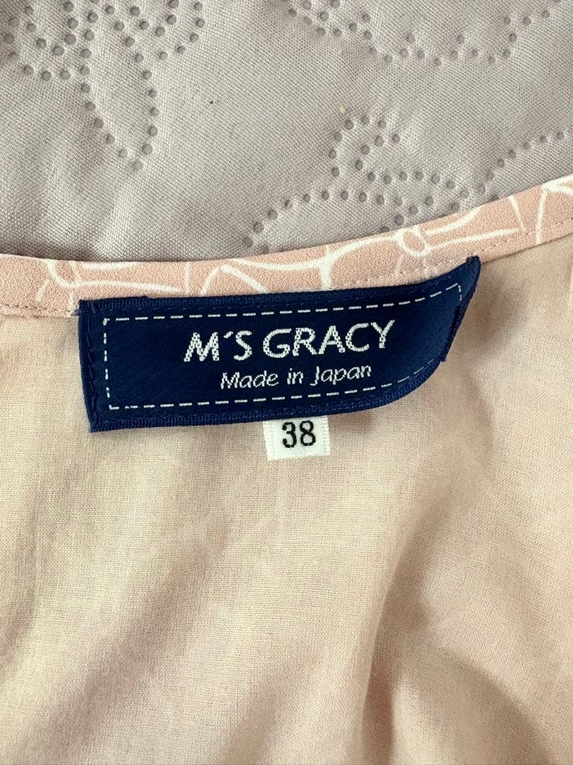 新品 定価42900円 エムズグレイシー リボン柄ワンピース 38 ピンク 今期