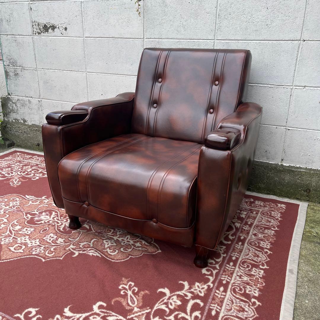 ミッドセンチュリー 古家具◾️マーブル柄 一人掛け シングルソファ ラウンジソファ