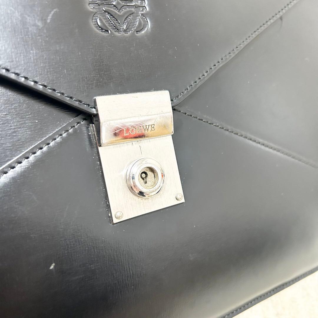 希少　ロエベ ディプロマティコ ビジネスバッグ アナグラム 型押し レザー 黒