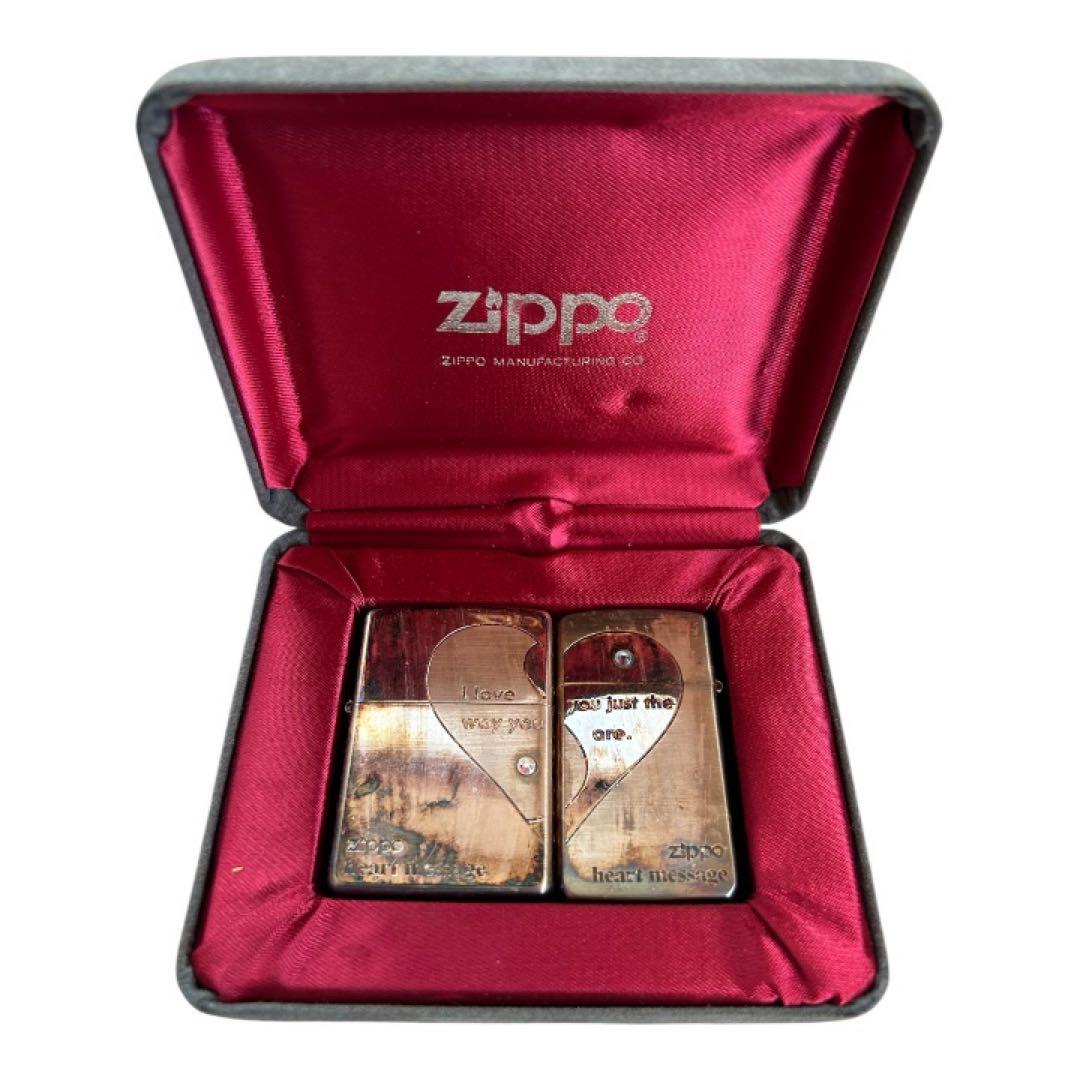 【ねコネコ】ZIPPO ライター ペアハート ブルー シルバー ケース付