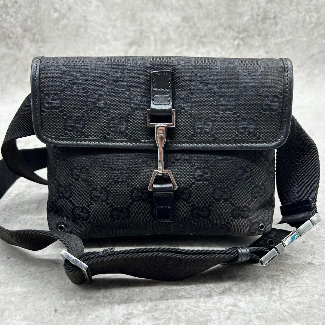 美品✨グッチ ウエストポーチ GG柄 ジャッキー キャンバス 黒