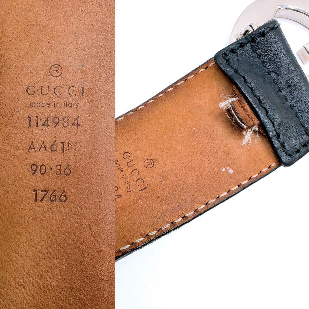 良品✨グッチ シマ レザー ベルト 90/36 GG ブラック系 本革 シルバー