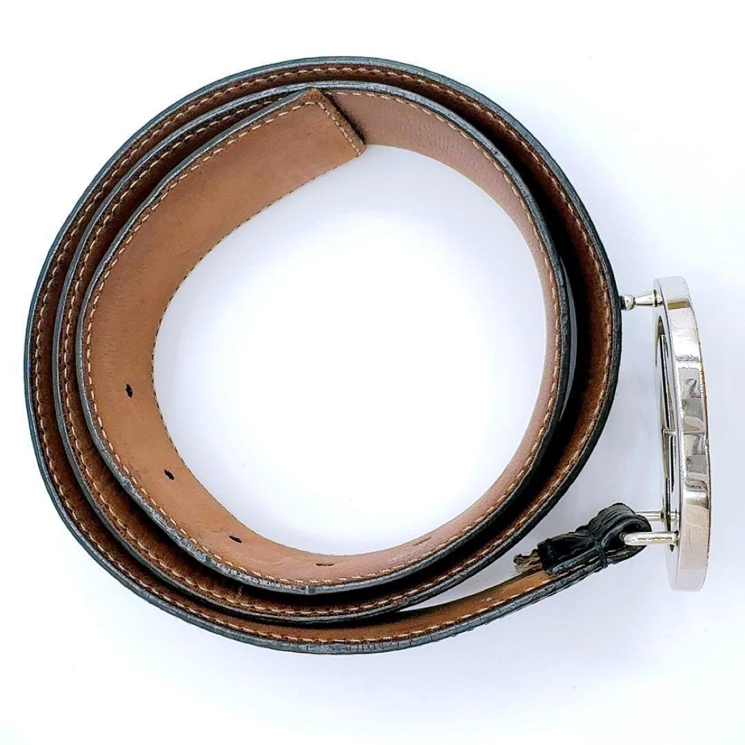 良品✨グッチ シマ レザー ベルト 90/36 GG ブラック系 本革 シルバー