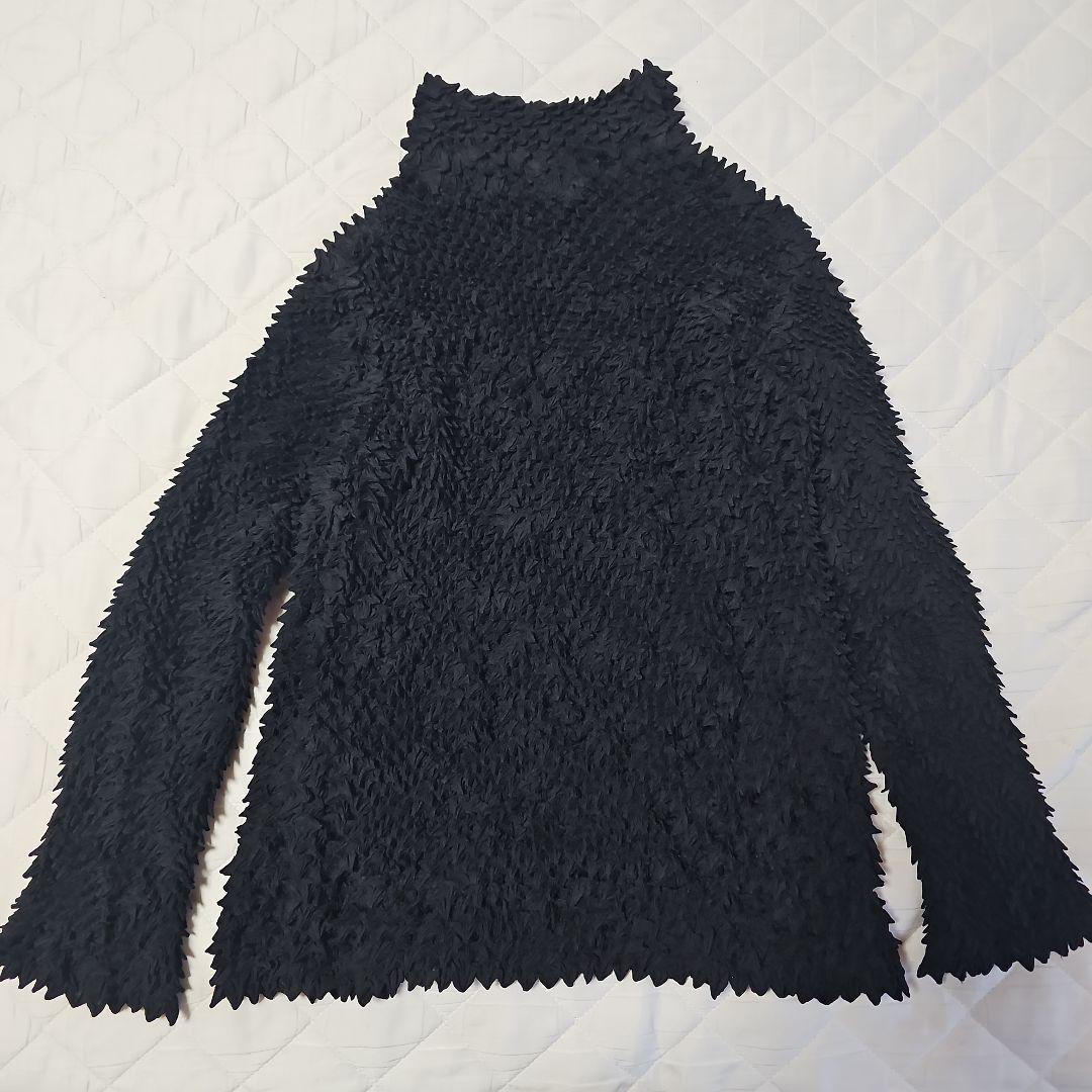 イッセイミヤケ プリーツ 立体 凸凹 スタンドネック カットソー ブラック