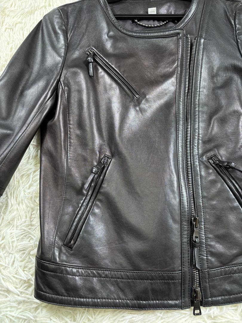 【希少】COACH ノーカラージャケット ラムレザー ライダース 黒 コーチ