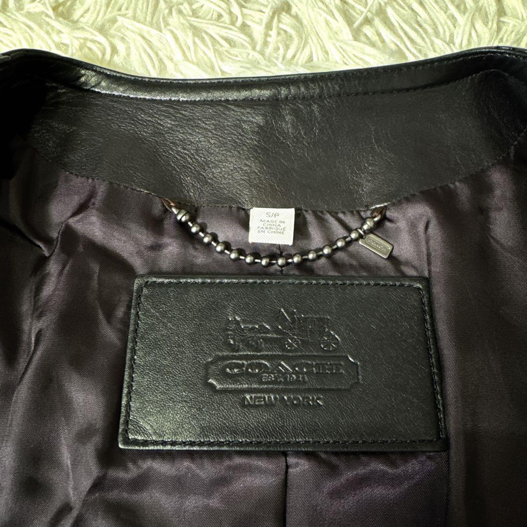 【希少】COACH ノーカラージャケット ラムレザー ライダース 黒 コーチ