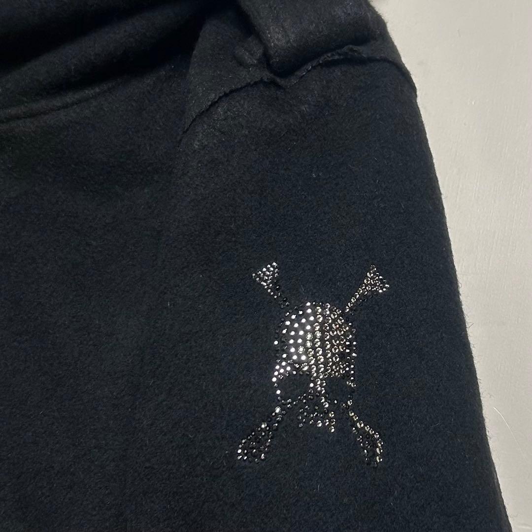 【美品】ロエン/異素材ドッキング変形ロングコート/ドレープ/スワロフスキースカル