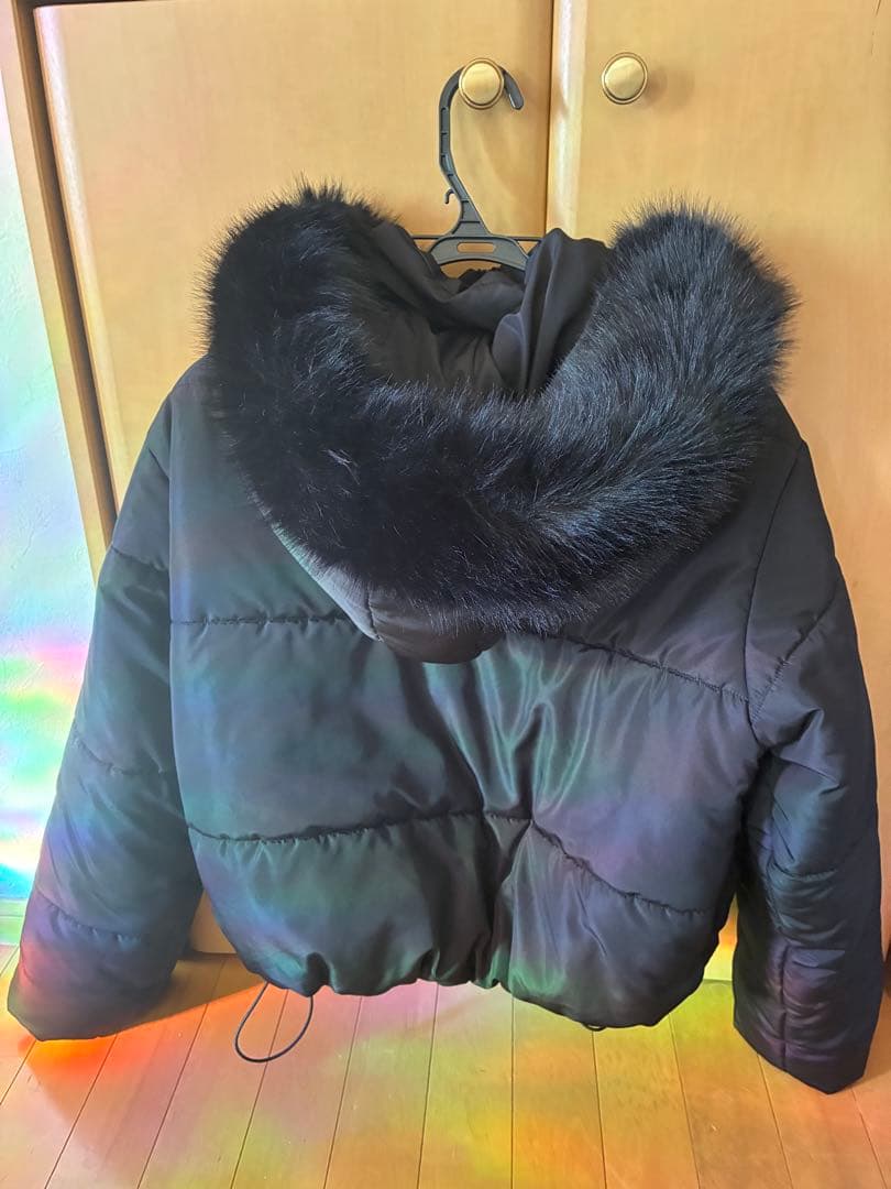 NICE CLAUP フード付きショートフェイクダウンジャケット