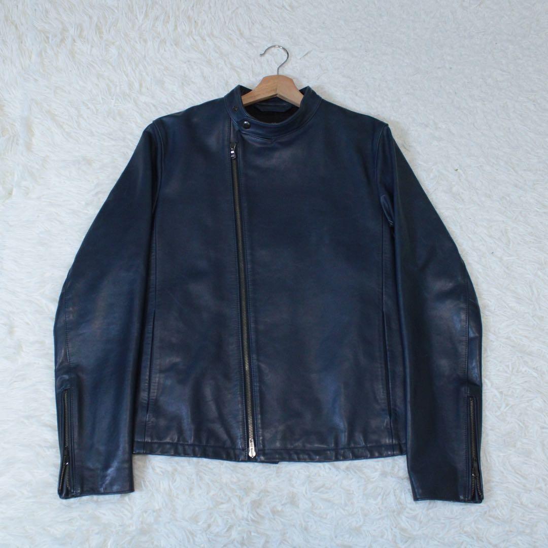 希少カラー ラウンジリザード シングルライダースジャケット 3 L ネイビー 紺