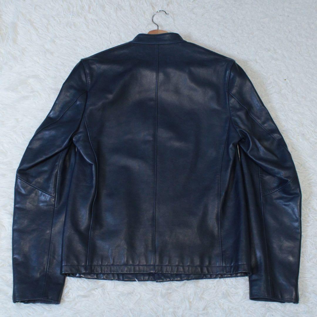 希少カラー ラウンジリザード シングルライダースジャケット 3 L ネイビー 紺