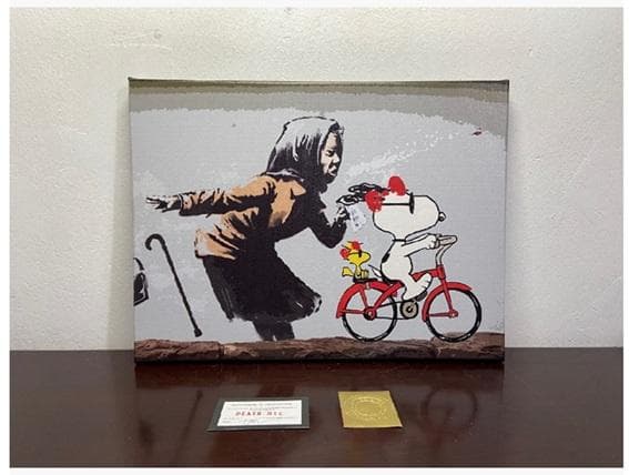 【世界限定100枚】DEATH NYC 布 額付アート スヌーピー Banksy