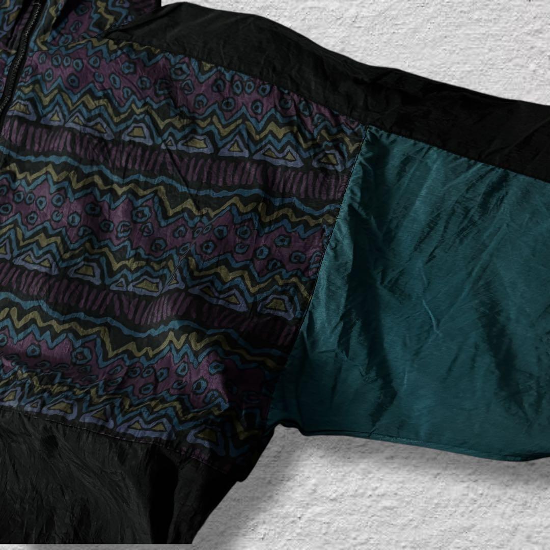 nikeナイロンジャケットアノラック90s古着vintageブラック幾何学柄L