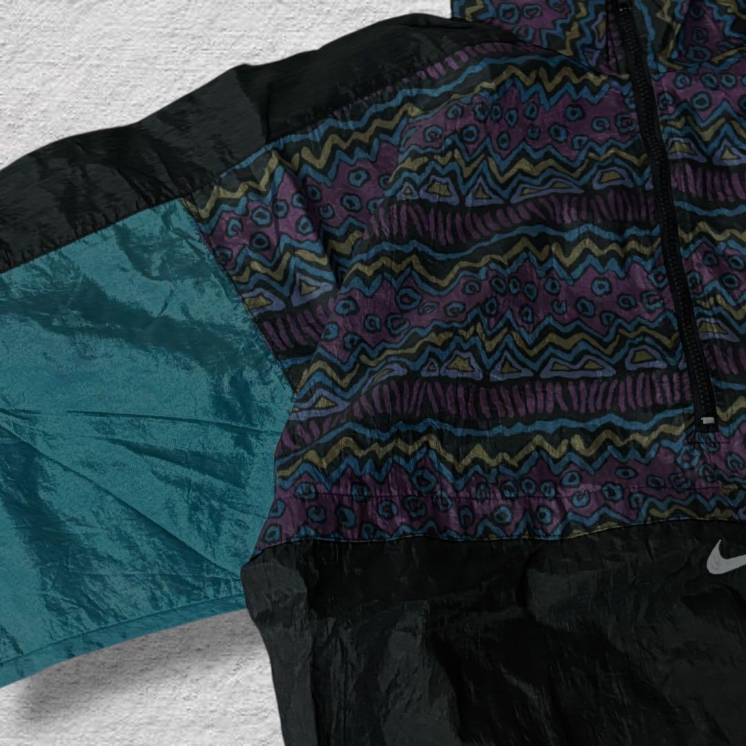 nikeナイロンジャケットアノラック90s古着vintageブラック幾何学柄L