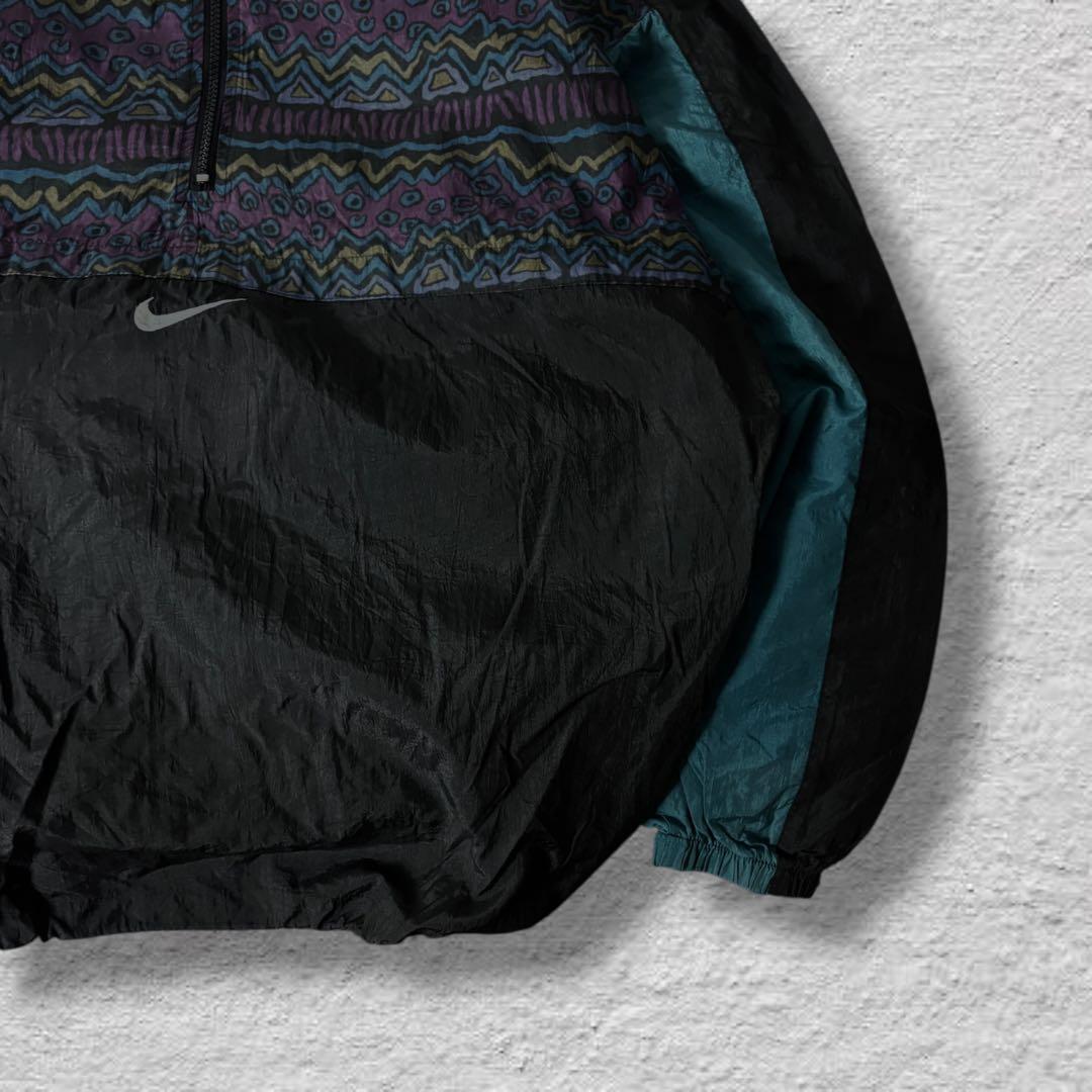 nikeナイロンジャケットアノラック90s古着vintageブラック幾何学柄L