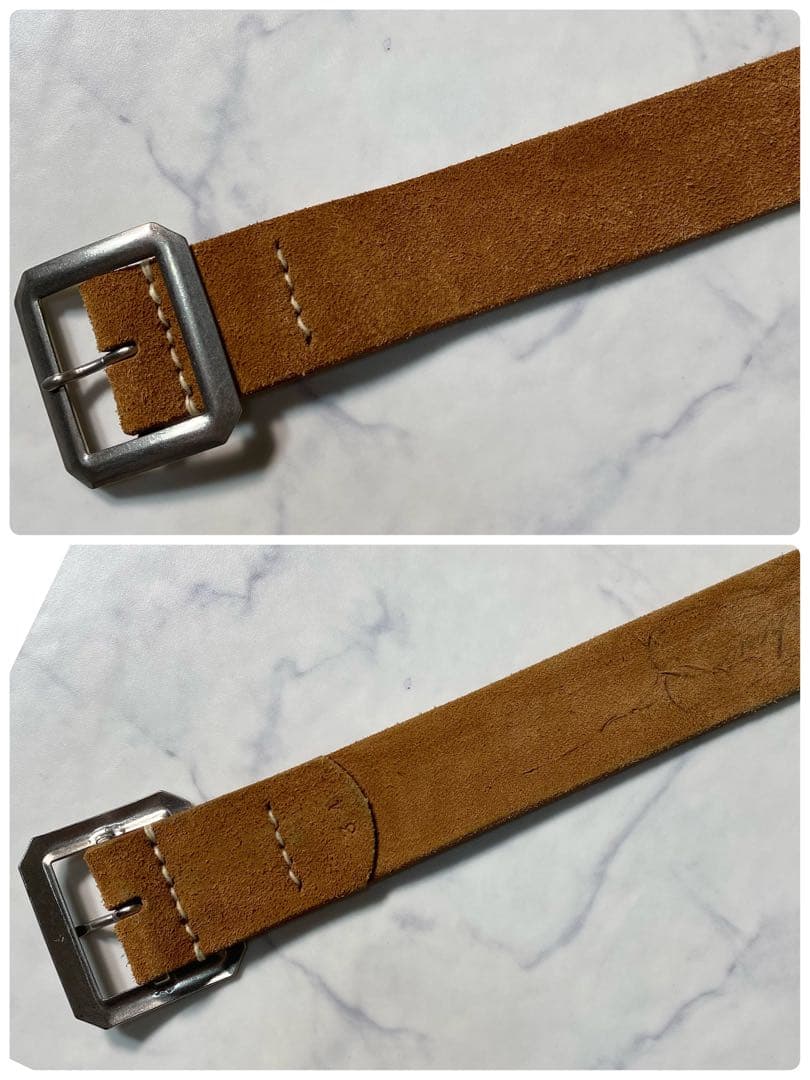 【美品】ウエアハウス　ベルト　スエード　八角バックル　レザー　革　ブラウン