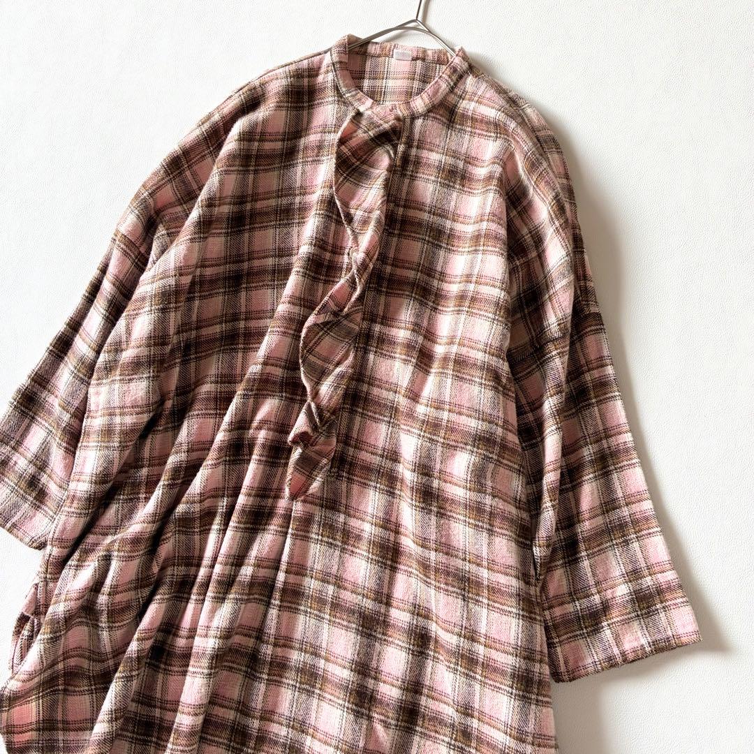 未使用タグ付き✨45R　現行　柔らか インドネルのフリルチュニック　刺繍入り