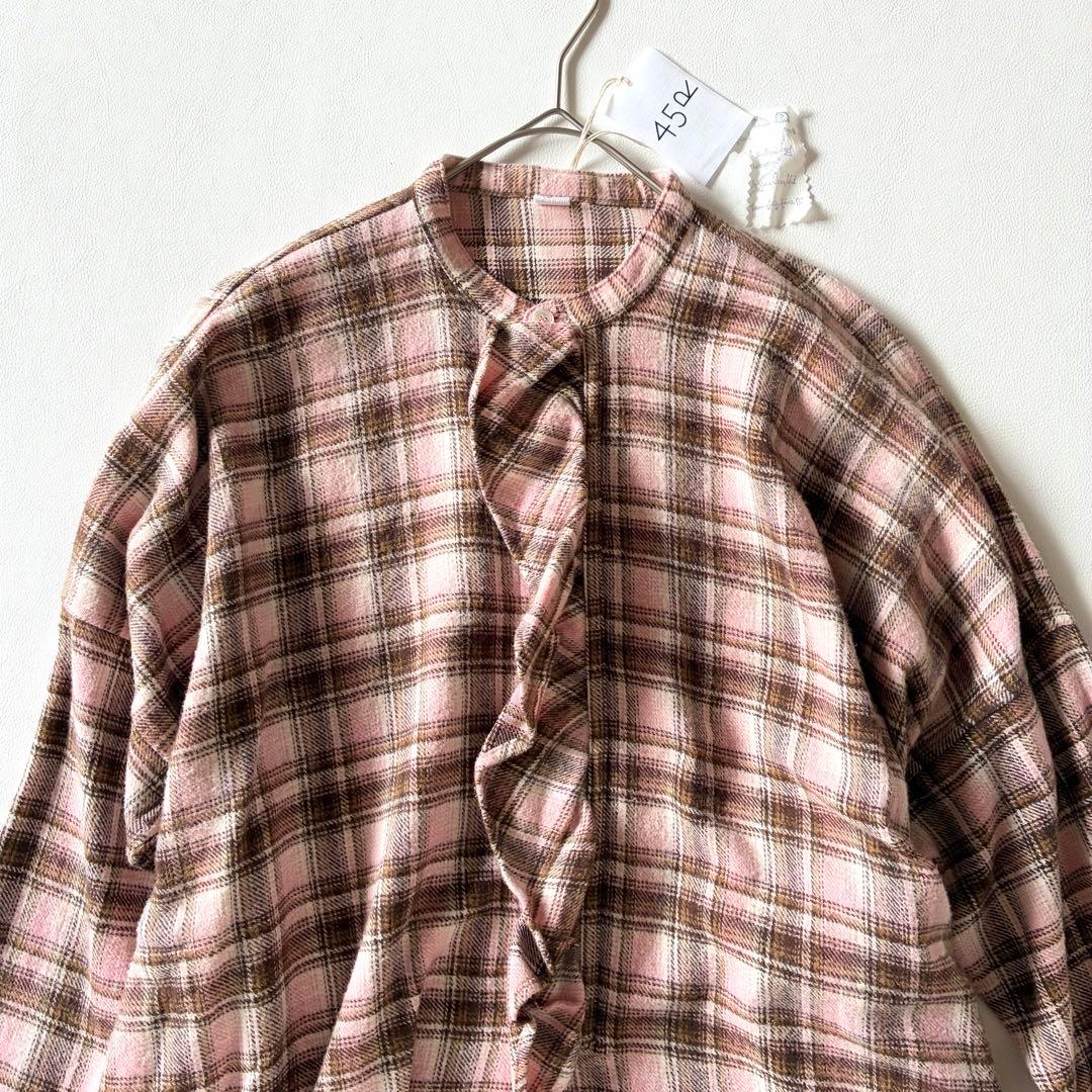 未使用タグ付き✨45R　現行　柔らか インドネルのフリルチュニック　刺繍入り