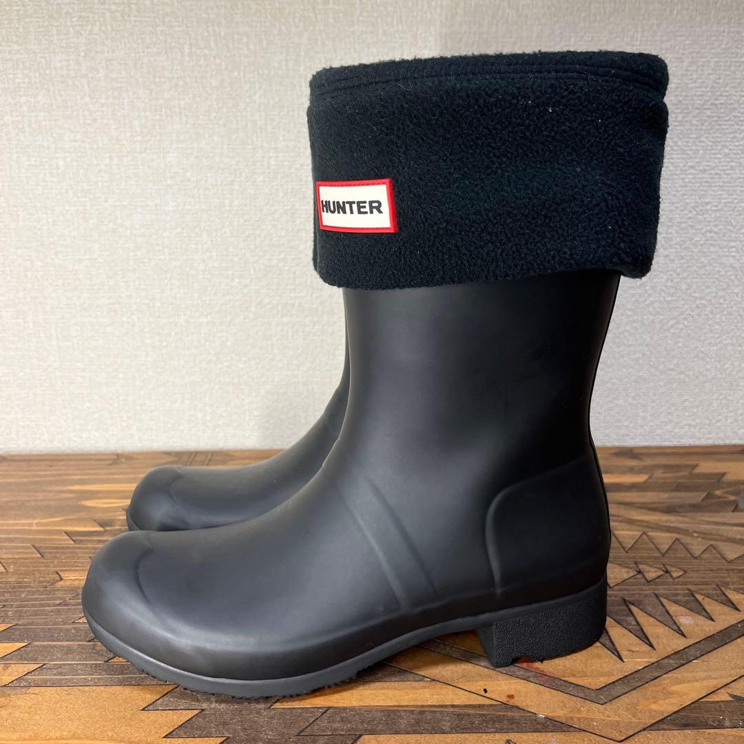 HANTER レインブーツ ショート フリースソックス付 US7 送料無料