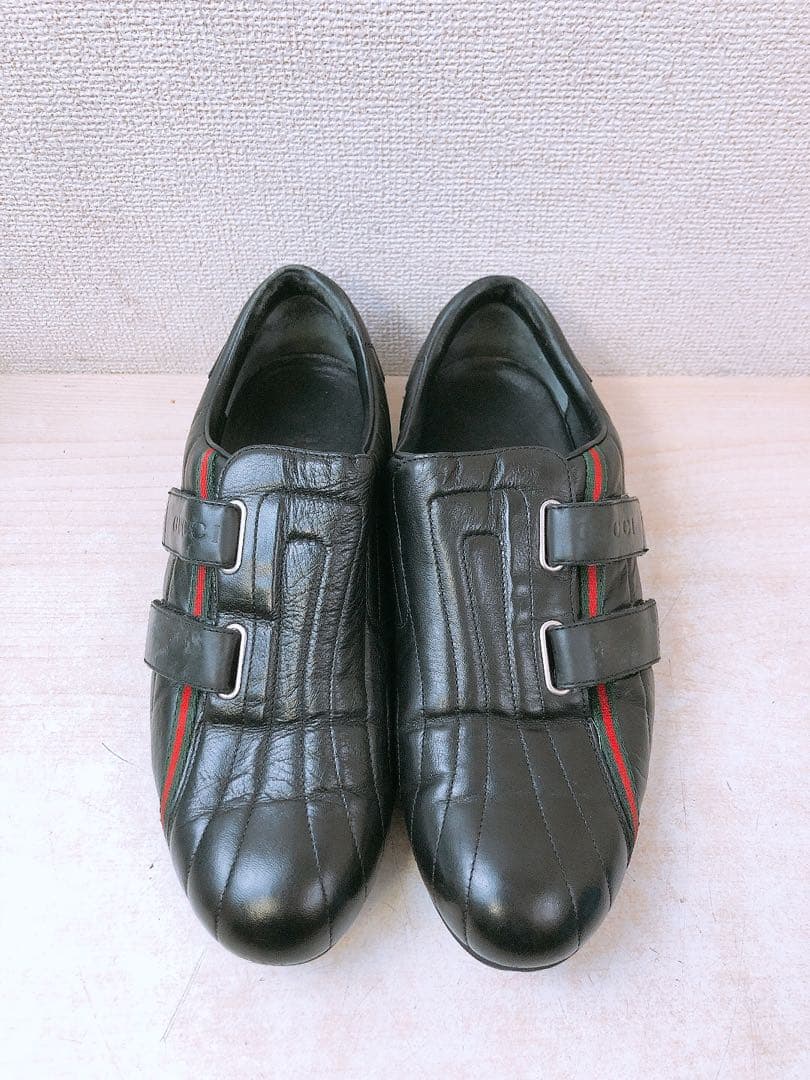S*様 GUCCI グッチ ブラックレザー スニーカー 黒 マジックテープ メン