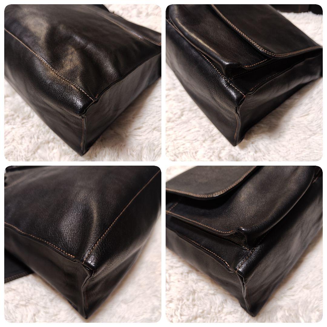 本革 レザー メッセンジャーバッグ 肩掛け A4収納 黒 大容量