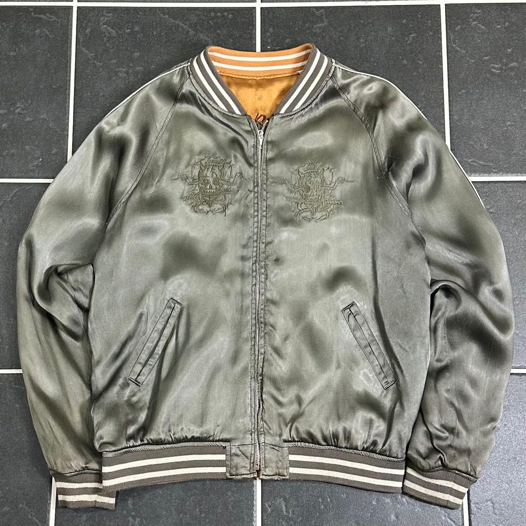 80s AVIREX【スカジャン　スカル　リバーシブル　希少　襤褸】