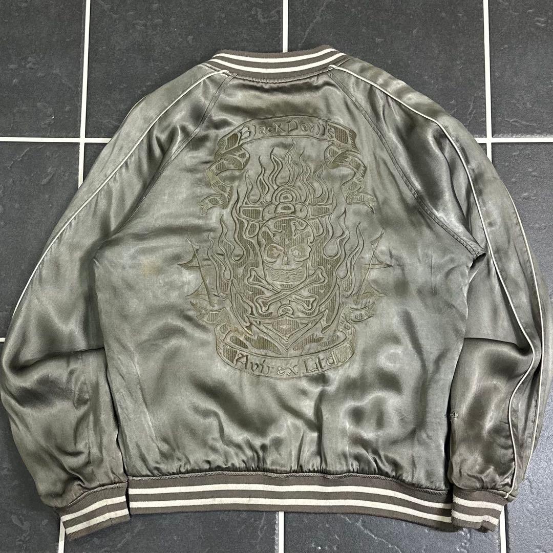 80s AVIREX【スカジャン　スカル　リバーシブル　希少　襤褸】