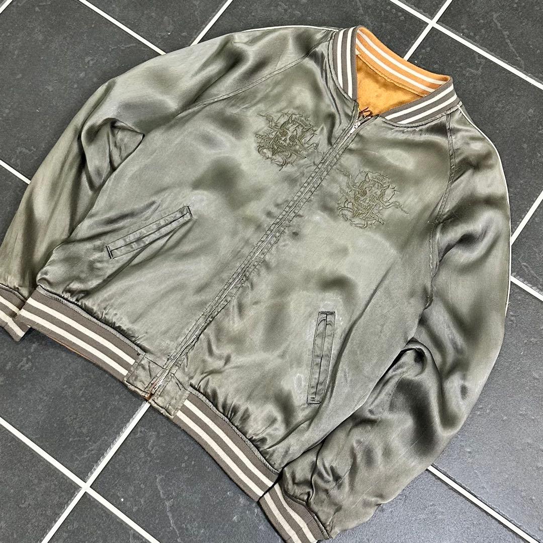 80s AVIREX【スカジャン　スカル　リバーシブル　希少　襤褸】