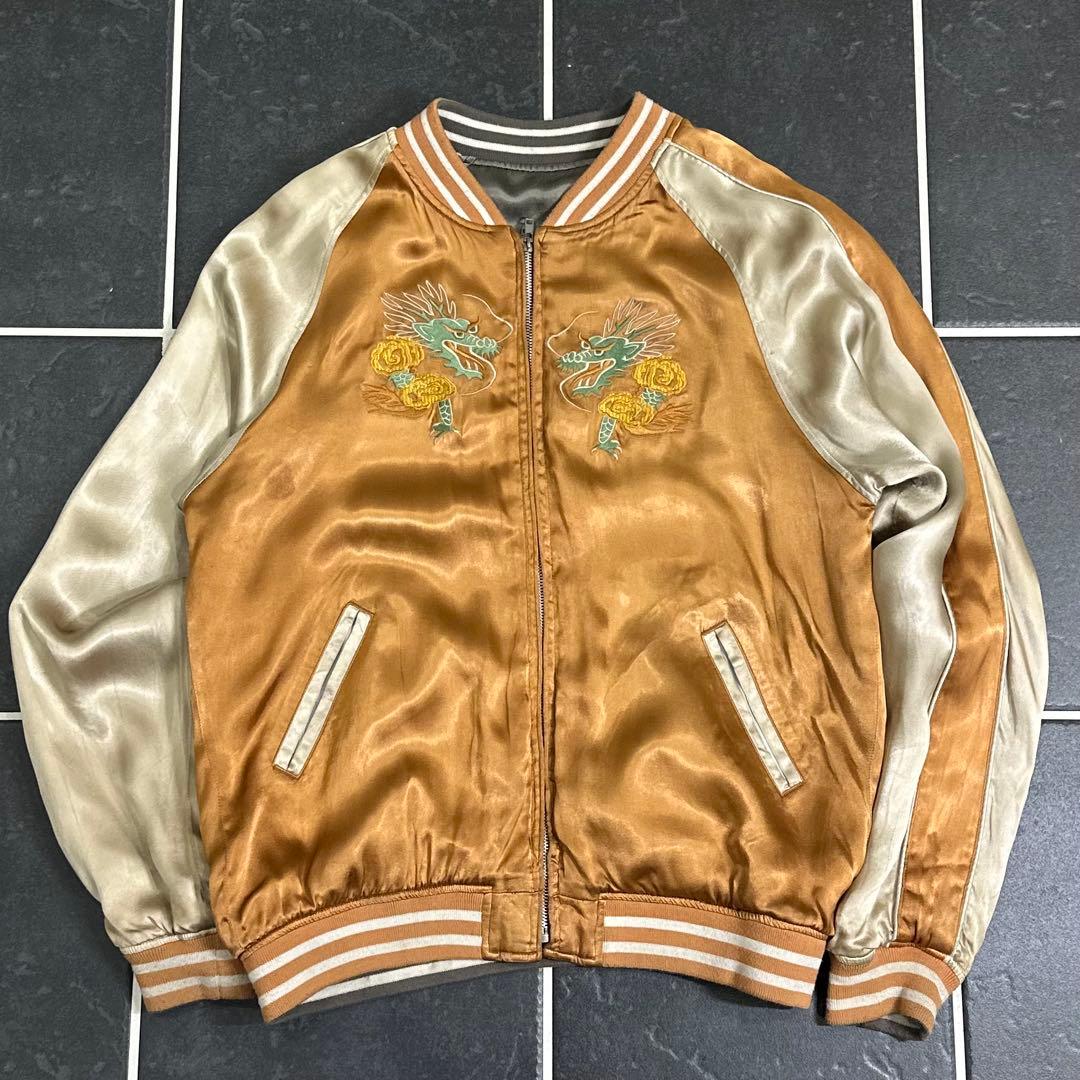 80s AVIREX【スカジャン　スカル　リバーシブル　希少　襤褸】