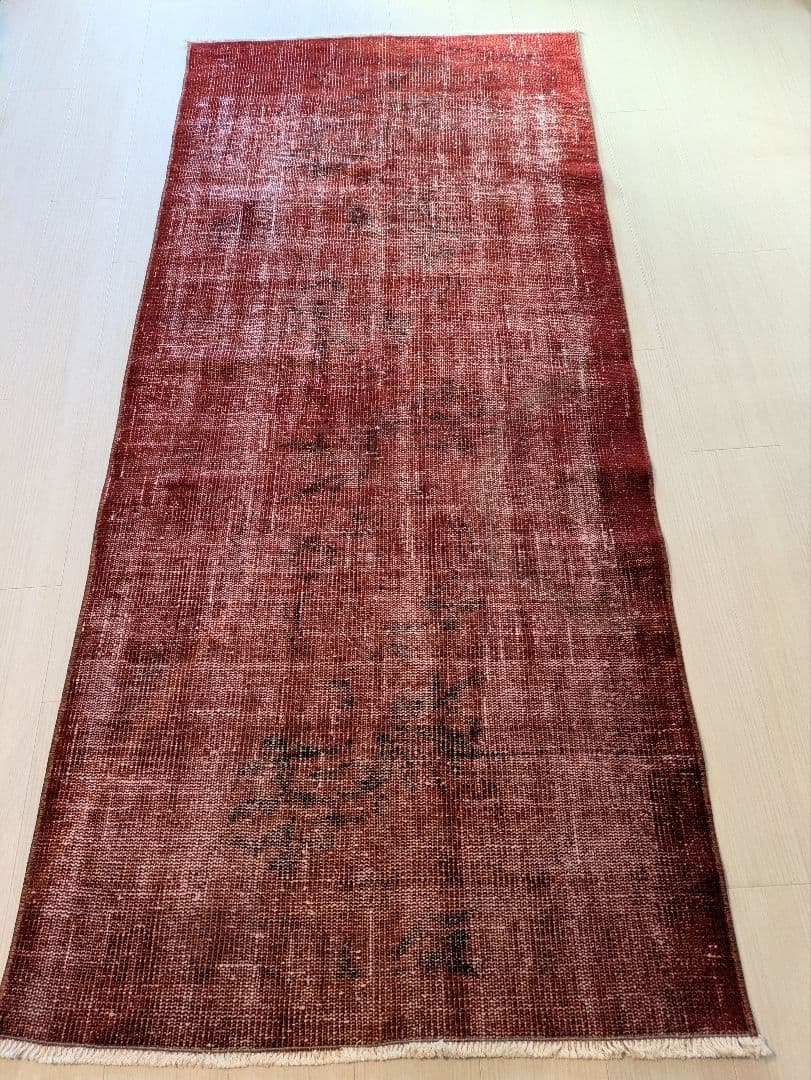 93×207 オーバーダイ深い赤　トルコヴィンテージラグ