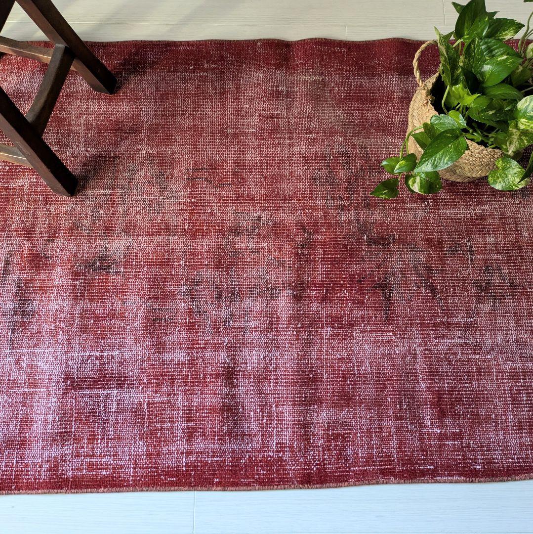 93×207 オーバーダイ深い赤　トルコヴィンテージラグ
