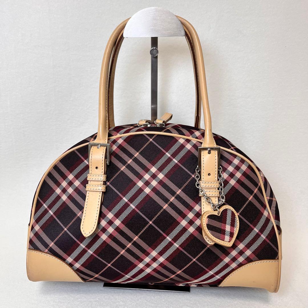 バーバリーブルーレーベル ハンドバッグ ミニボストン チェック ハートチャーム