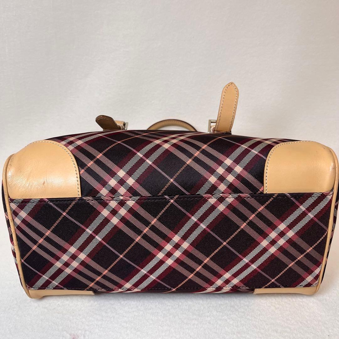 バーバリーブルーレーベル ハンドバッグ ミニボストン チェック ハートチャーム