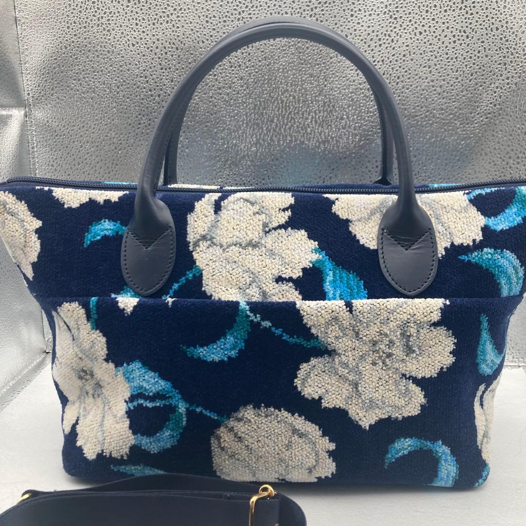 極美品✨ フェイラー　ピュアリティ　シュニール織　ハンドバッグ　ショルダー　紺色