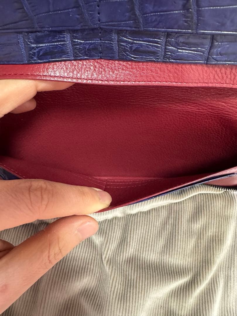 渋い！　ナイルクロコダイル　長財布　クラッチ　ネイビー　センター1枚革