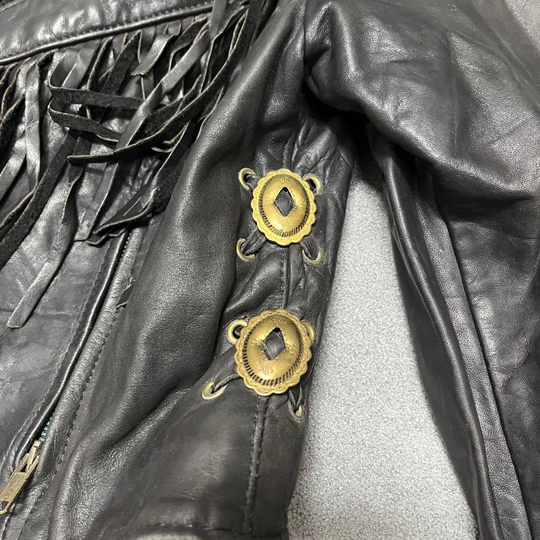 875 Protech製USA 薔薇×フリンジレザー 黒 コンチョ装飾 16