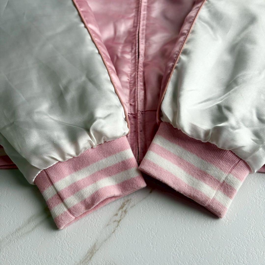 美品◆一心如鏡 スカジャン ドラゴン 龍 刺繍 XL 裏地キルティング ピンク